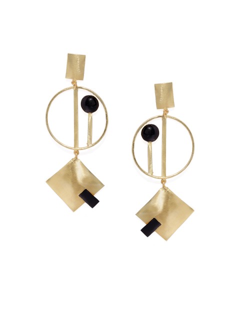 

Belsis Jewelry Gold-Plated Handcrafted & Black Contemporary Drop Earrings