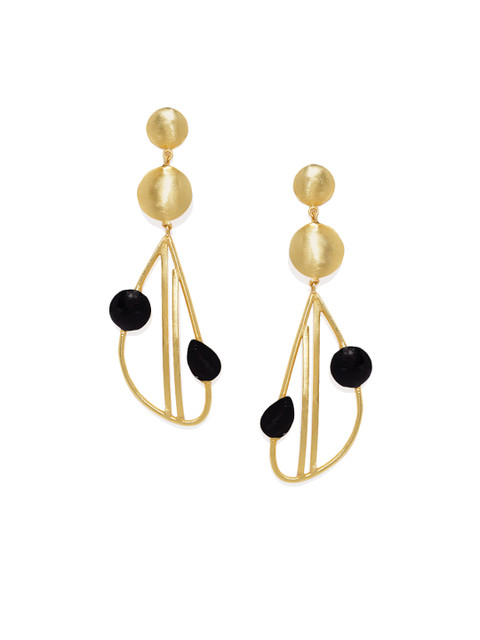 

Belsis Jewelry Gold-Plated & Black Contemporary Drop Earrings