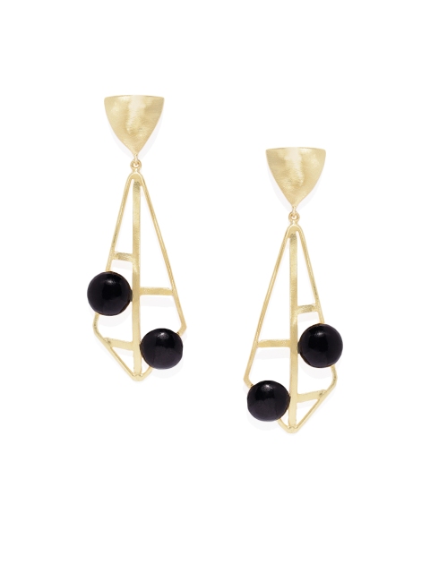 

Belsis Jewelry Gold-Toned & Black Contemporary Drop Earrings