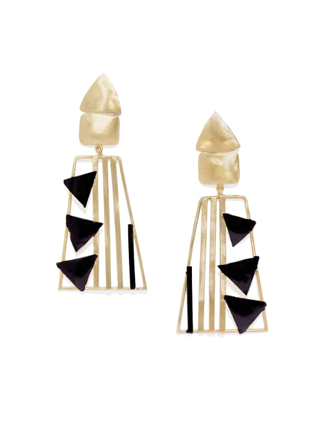 

Belsis Jewelry Gold-Plated & Black Handcrafted Geometric Drop Earrings