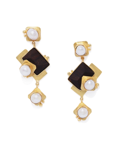 

Belsis Jewelry Gold-Plated & Black Handcrafted Geometric Drop Earrings