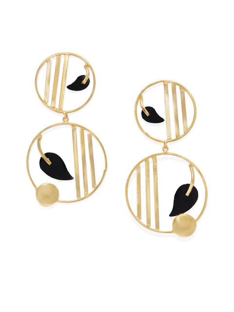 

Belsis Jewelry Gold-Toned & Black Circular Drop Earrings