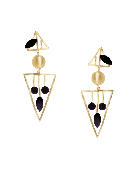 

Belsis Jewelry Gold-Plated & Black Handcrafted Triangular Drop Earrings