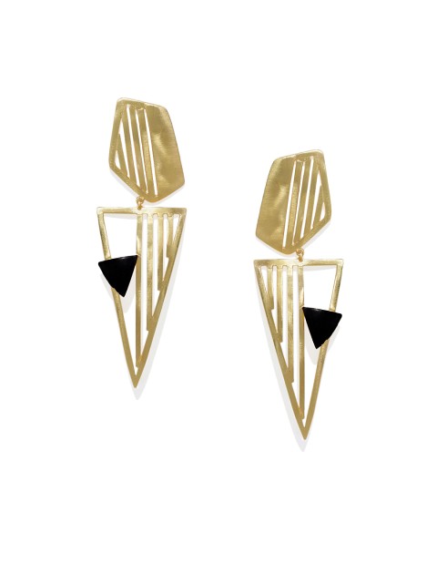 

Belsis Jewelry Gold-Plated & Black Contemporary Handcrafted Drop Earrings