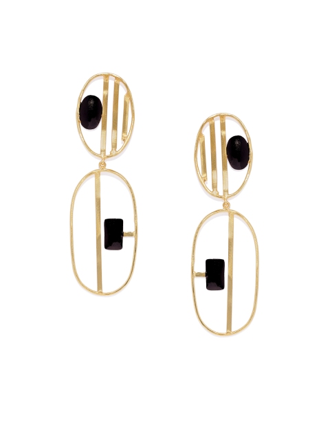 

Belsis Jewelry Gold-Plated & Black Handcrafted Oval Drop Earrings