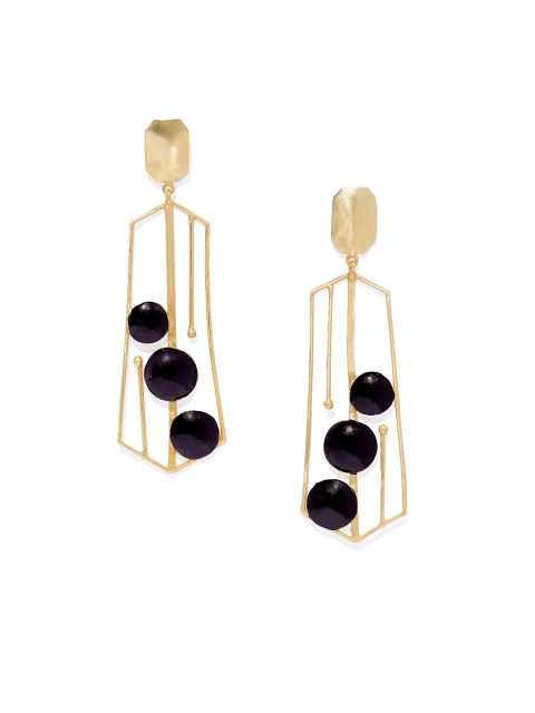 

Belsis Jewelry Gold-Plated & Black Handcrafted Geometric Drop Earrings
