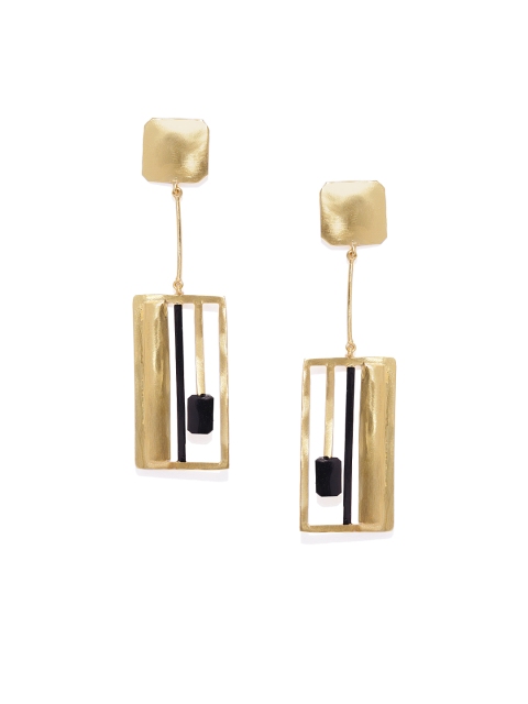 

Belsis Jewelry Gold-Plated & Black Handcrafted Geometric Drop Earrings