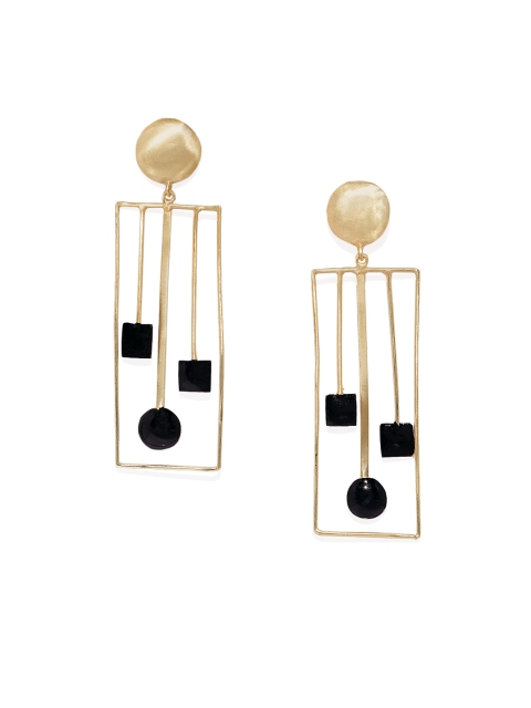 

Belsis Jewelry Gold-Plated & Black Geometric Drop Earrings