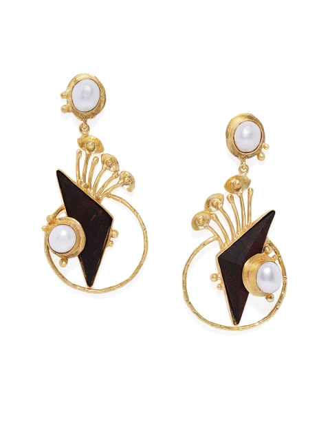 

Belsis Jewelry Gold-Plated & Black Handcrafted Contemporary Drop Earrings