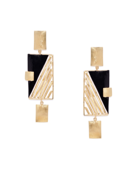 

Belsis Jewelry Gold-Plated & Black Contemporary Handcrafted Drop Earrings