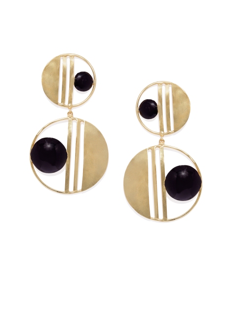 

Belsis Jewelry Gold-Plated & Black Handcrafted Circular Drop Earrings