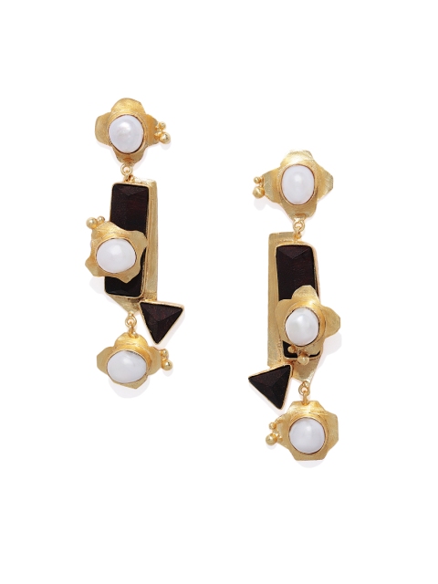 

Belsis Jewelry Gold-Plated Handcrafted & Black Contemporary Drop Earrings