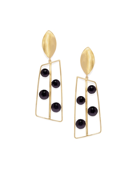 

Belsis Jewelry Gold-Plated & Black Handcrafted Geometric Drop Earrings