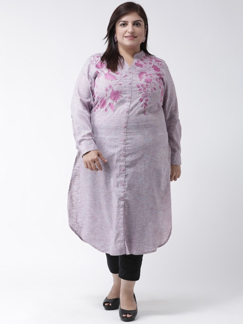 

Kira Plus Women Pink Floral Embroidery Straight Linen Kurta