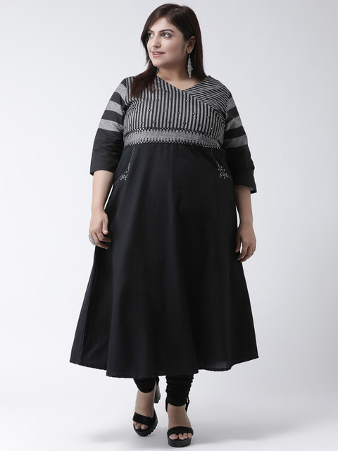 

Kira Plus Women Black Striped Anarkali Kurta
