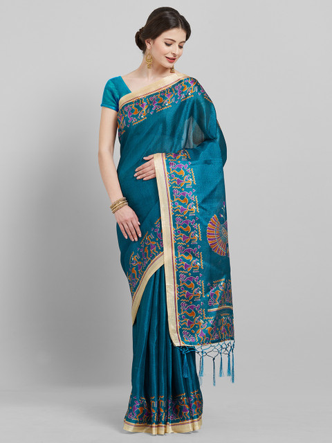 

Saree mall Teal Blue Solid Art Silk Saree