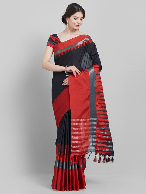 

Saree mall Black & Maroon Silk Blend Colourblocked Saree