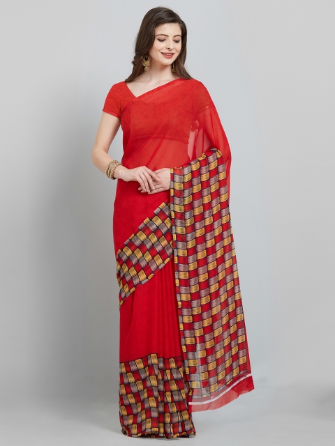 

Saree mall Red Solid Poly Georgette Saree