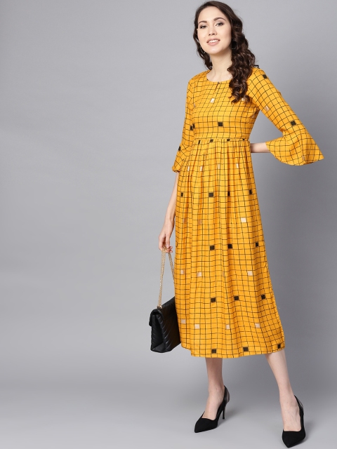 

Varanga Women Mustard Yellow Checked Empire Dress