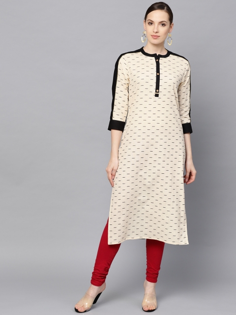 

Varanga Women Off-White & Black Printed Straight Kurta