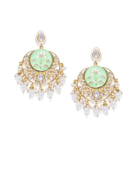

Spargz Women Gold-Plated & Green Crescent-Shaped Chandbalis