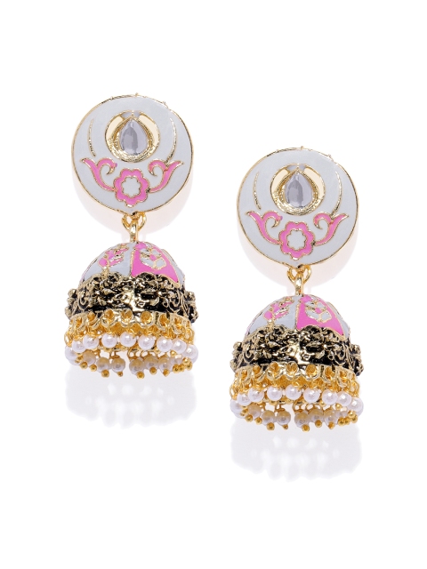 

Spargz Women Gold-Plated & White Dome-Shaped Jhumkas