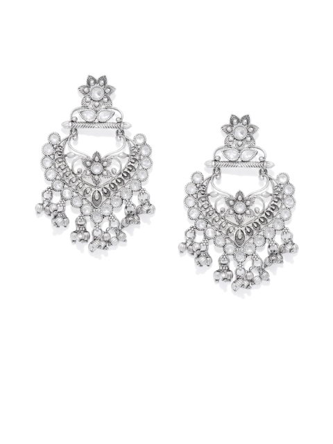 

Spargz Women Silver-Plated & White Contemporary Drop Earings