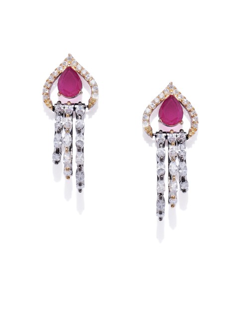 

Spargz Gold-Plated & Pink Teardrop Shaped Drop Earrings