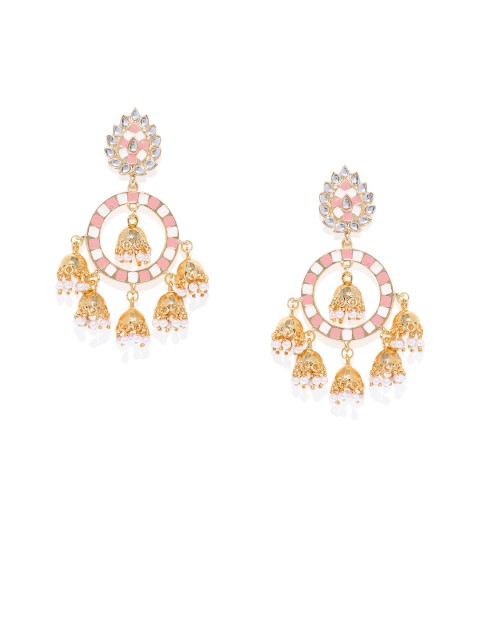 

Spargz Gold-Plated & Peach-Coloured Circular Jhumkas