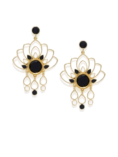 

Spargz Women Gold-Plated & Black Floral Drop Earrings