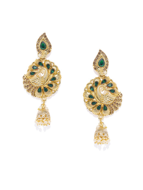 

Spargz Gold-TonePlatedd & Green Peacock Shaped Drop Earrings