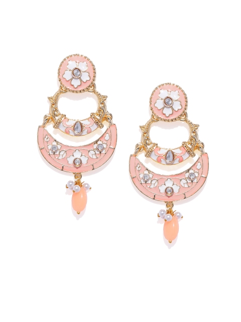 

Spargz Women Gold-Plated & Peach-Coloured Crescent-Shaped Chandbalis