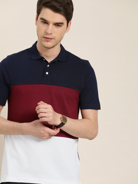 

INVICTUS Men White & Maroon Colourblocked Slim Fit Polo Collar T-shirt