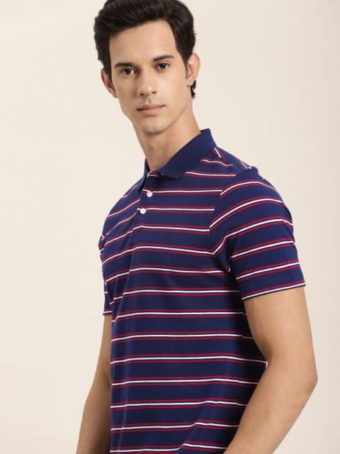 

INVICTUS Men Navy Blue & Red Striped Polo Collar Slim Fit T-shirt