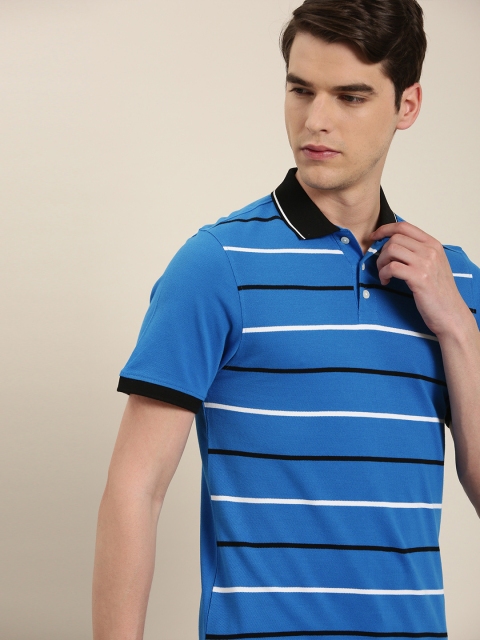 

INVICTUS Men Blue,White & Black Striped Polo Collar T-shirt