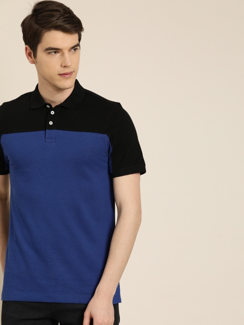 

INVICTUS Men Blue Colourblocked Slim Fit Polo Collar T-shirt