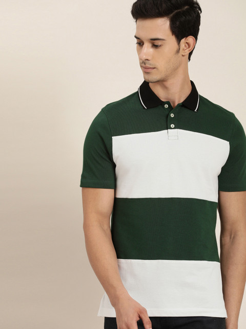 

INVICTUS Men Green & White Colourblocked Slim Fit Polo Collar T-shirt