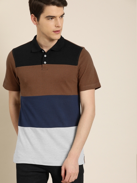 

INVICTUS Men Brown & Grey Colourblocked Slim Fit Polo Collar T-shirt