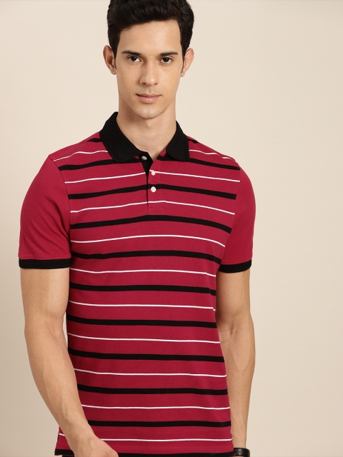 

INVICTUS Men Red & Black Striped Polo Collar T-shirt