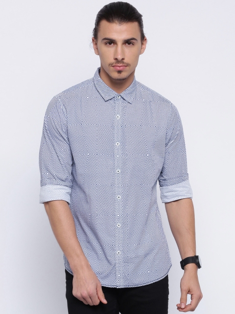

United Colors of Benetton White & Blue Printed Casual Shirt