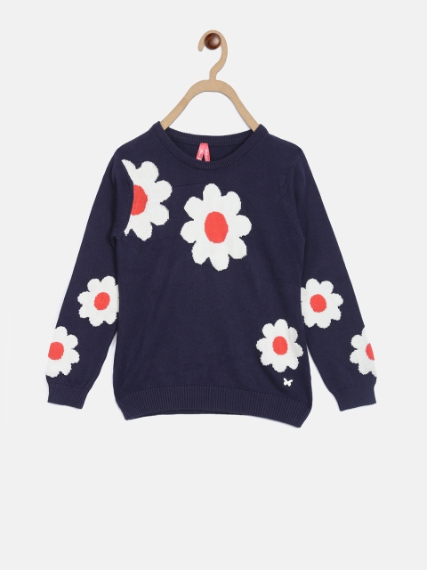 

Blue Giraffe Girls Navy Blue & White Floral Self Design Sweater