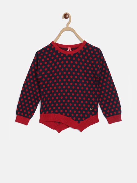 

Blue Giraffe Girls Navy Blue & Red Self Design Sweater