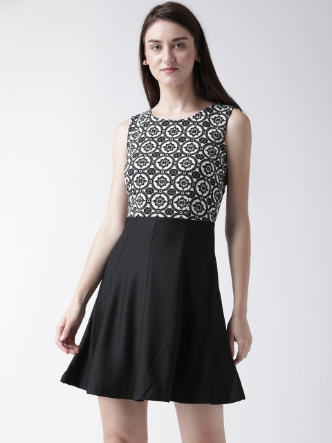 

MsFQ Women Black Printed Fit and Flare Dress