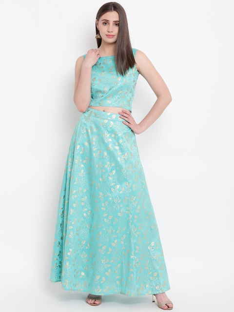 

Be Indi Blue Block Printed Ready to Wear Lehenga with Blouse