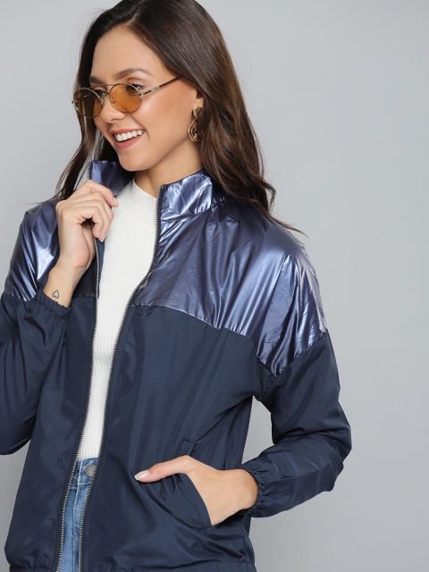

Mast & Harbour Women Blue Light weight Colourblocked Jacket