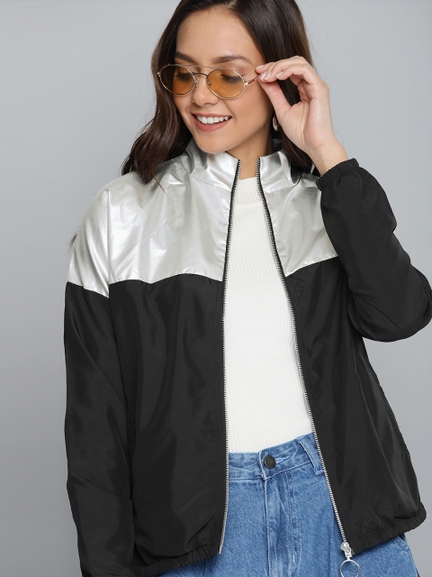

Mast & Harbour Women Black Light weight Colourblocked Jacket