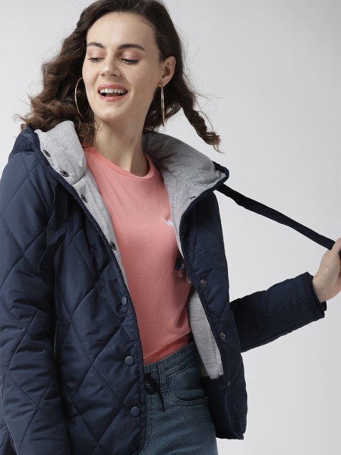 

Mast & Harbour Women Navy Blue Solid Hooded Puffer Jacket