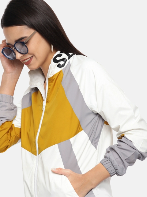 

Mast & Harbour Women White & Mustard Yellow Colourblocked Jacket