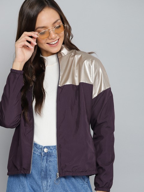 

Mast & Harbour Women Purple Light Weight Colourblocked Jacket