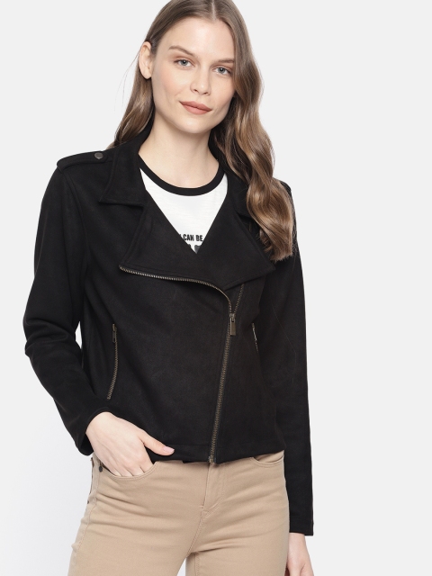 

Mast & Harbour Women Black Solid Suede Biker Jacket